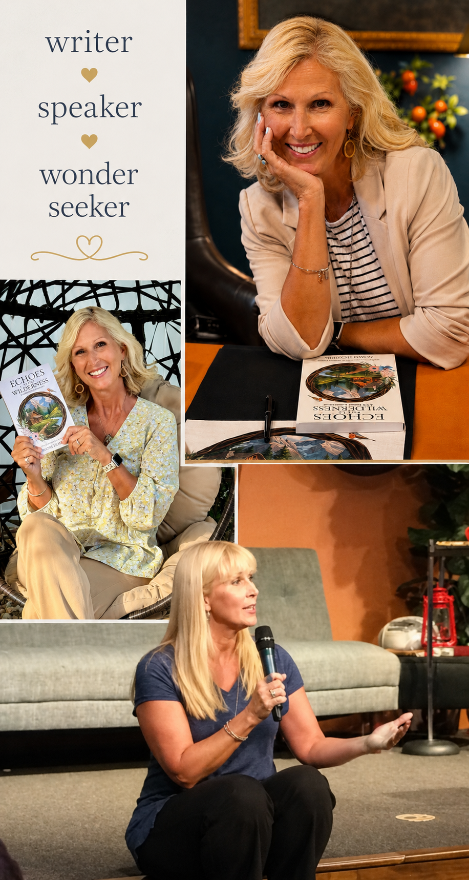 Susan C. Flowers writing, sharing her book, and speaking to an audience